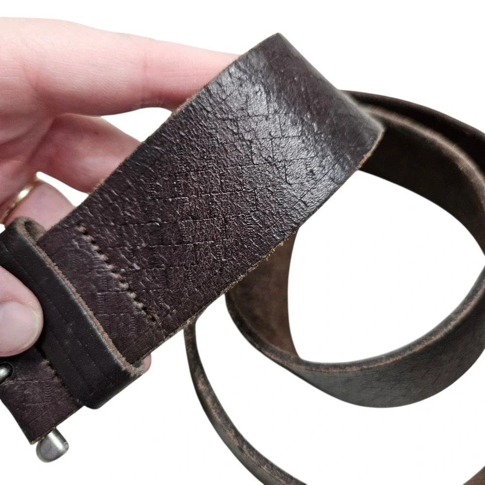 Zara Leather Belt Mens 32‎ Dark Brown Textured Embossed Casual Rugged Style